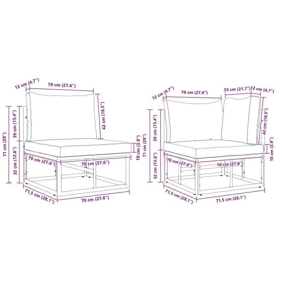 Ensemble de canapé de jardin avec coussin 9 pcs Noir Aluminium - 16