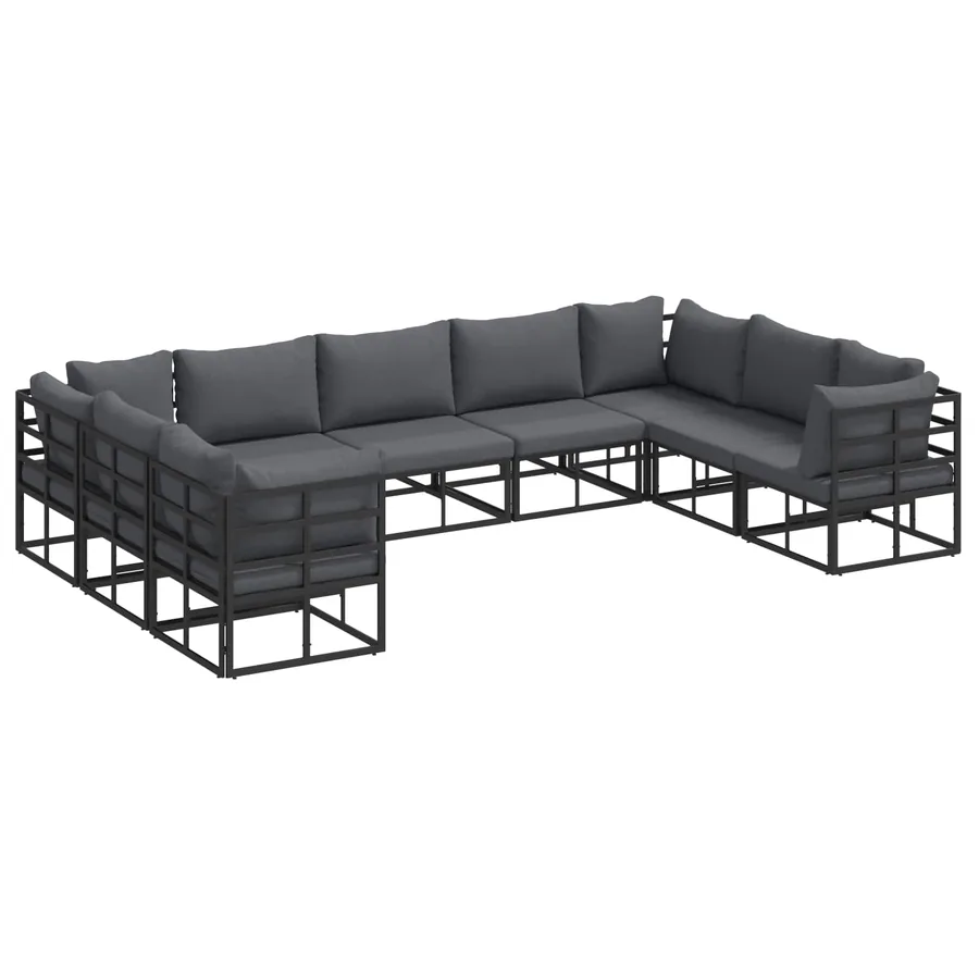 Ensemble de canapé de jardin avec coussin 9 pcs Noir Aluminium - 2
