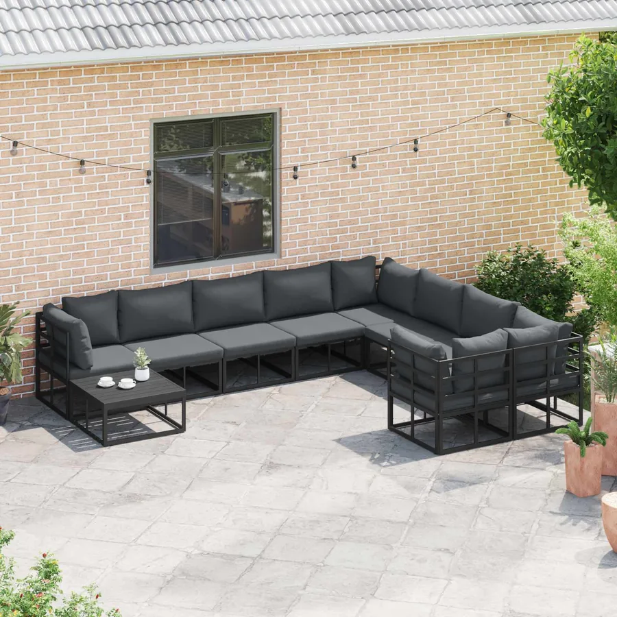 Ensemble de canapé de jardin avec coussin 9 pcs Noir Aluminium - 5