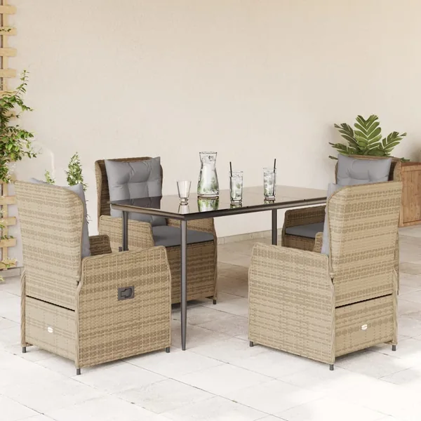 Ensemble à manger de jardin avec coussins 5pcs Beige poly rotin