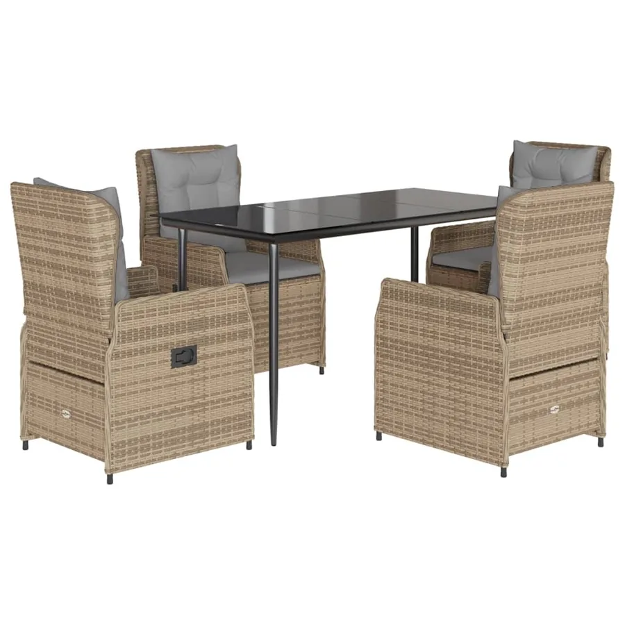Ensemble à manger de jardin avec coussins 5pcs Beige poly rotin - 2