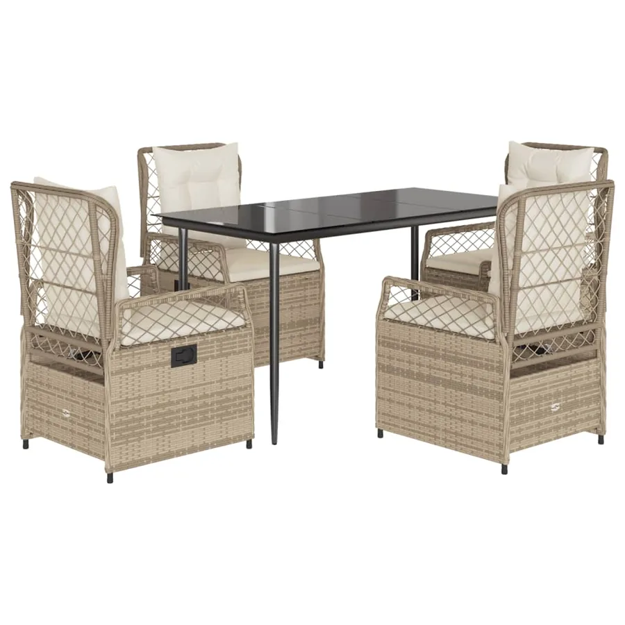 Ensemble à manger de jardin avec coussins 5pcs Beige poly rotin - 2
