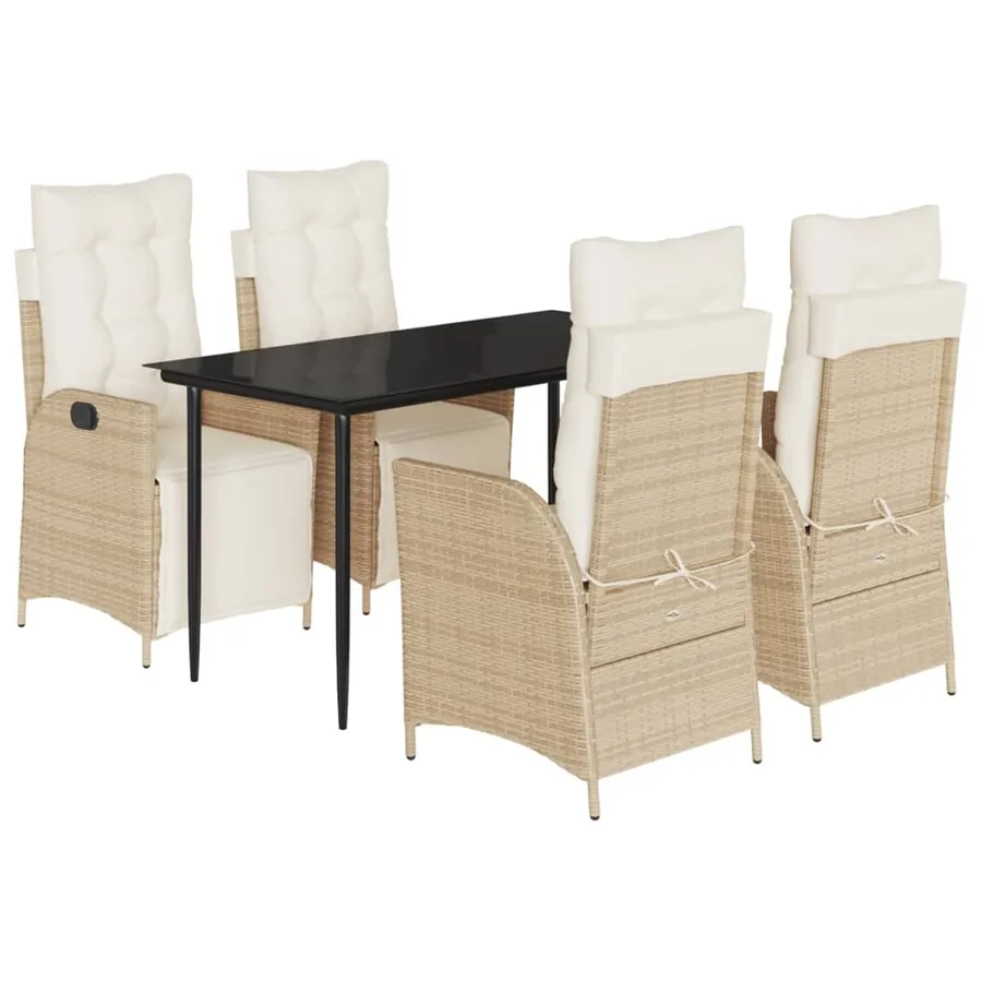 Ensemble à manger de jardin avec coussins 5pcs Beige poly rotin - 2