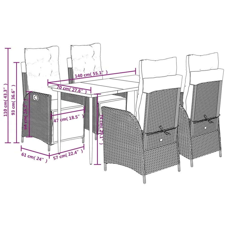 Ensemble à manger de jardin avec coussins 5pcs Beige poly rotin - 9