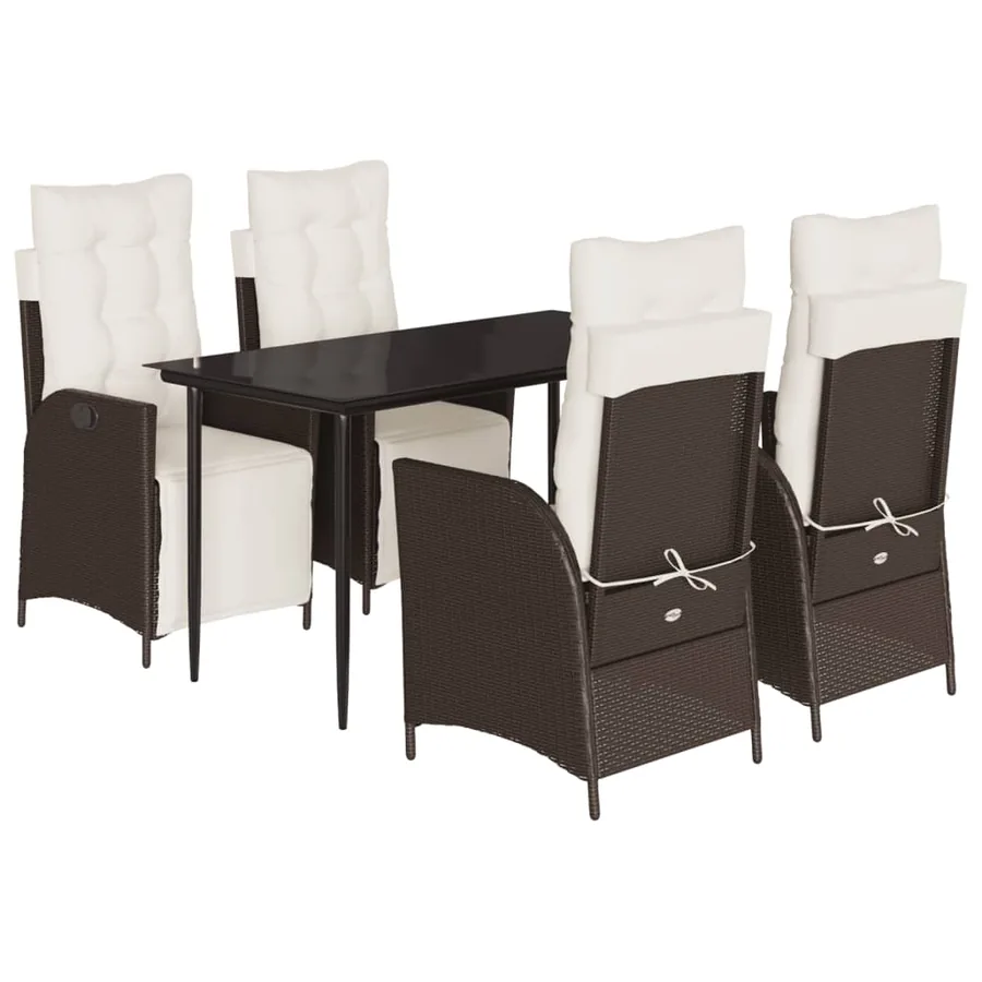 Ensemble à manger de jardin 5 pcs et coussins marron poly rotin - 2