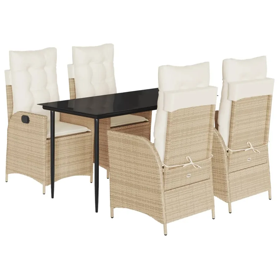 Ensemble à manger de jardin avec coussins 5pcs Beige poly rotin - 2