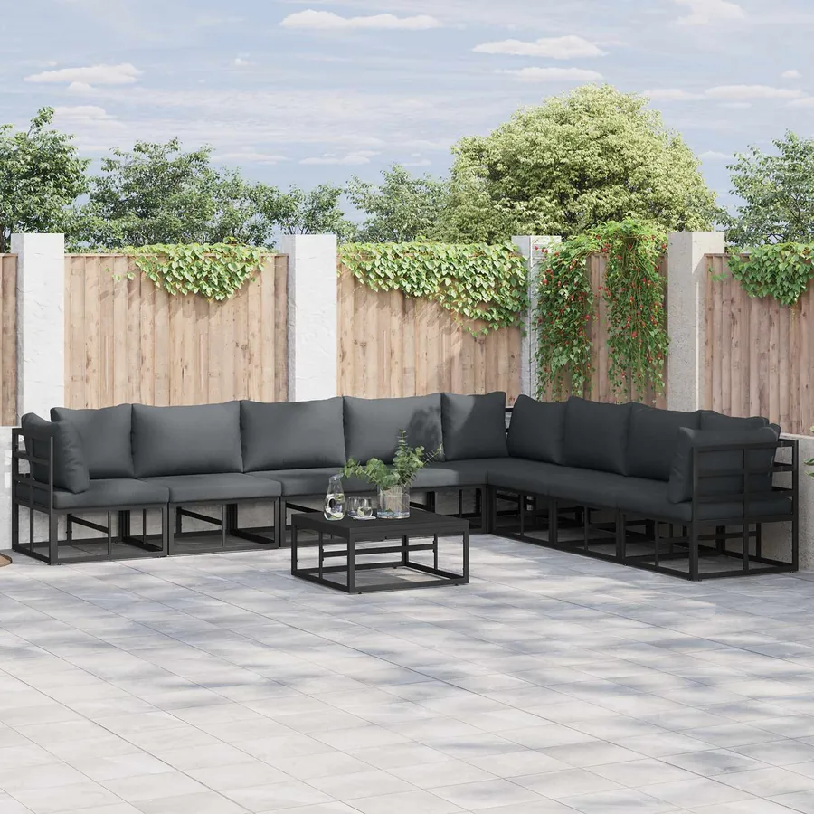 Ensemble de canapé de jardin avec coussin 8 pcs Noir Aluminium