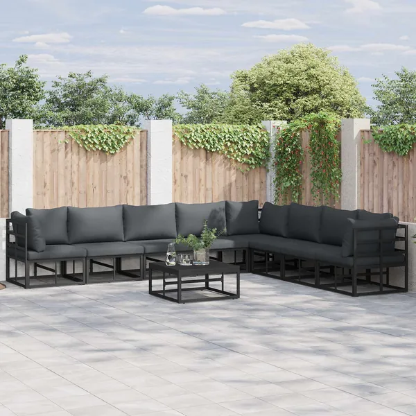 Ensemble de canapé de jardin avec coussin 8 pcs Noir Aluminium