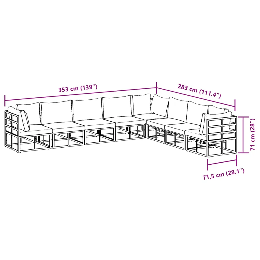 Ensemble de canapé de jardin avec coussin 8 pcs Noir Aluminium - 11