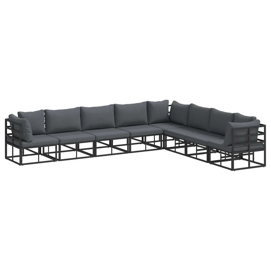 Ensemble de canapé de jardin avec coussin 8 pcs Noir Aluminium - 2