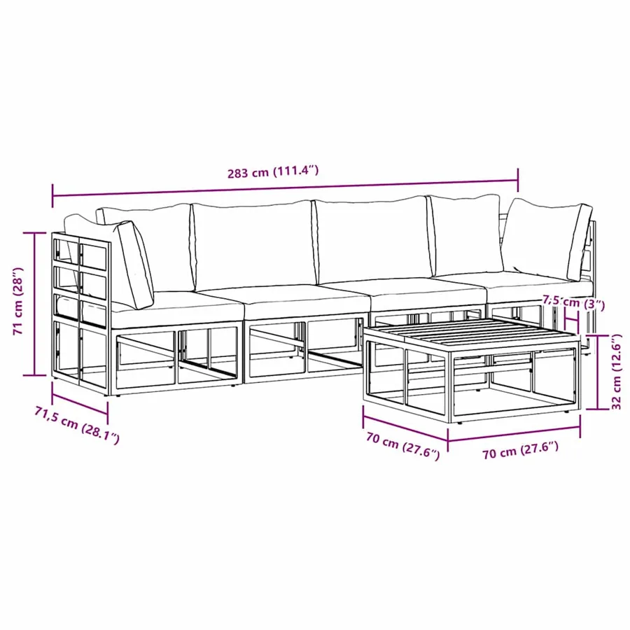 Ensemble de canapé de jardin 5 pcs Noir Métal - 14