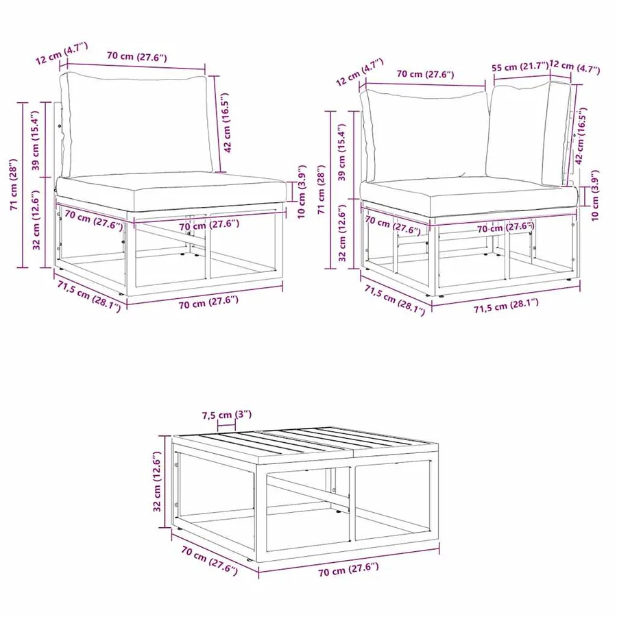 Ensemble de canapé de jardin 5 pcs Noir Métal - 15