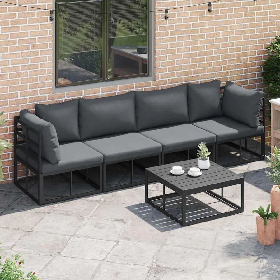 Ensemble de canapé de jardin 5 pcs Noir Métal - 3