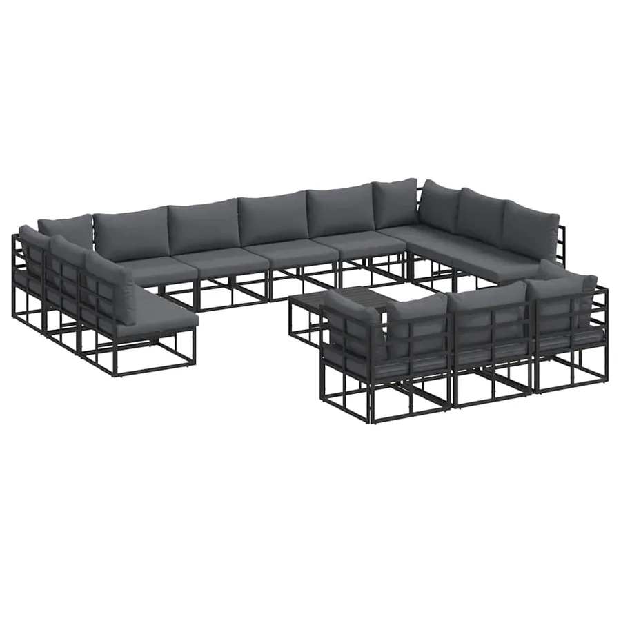 Ensemble de canapé de jardin avec coussin 14 pcs Noir Aluminium - 2