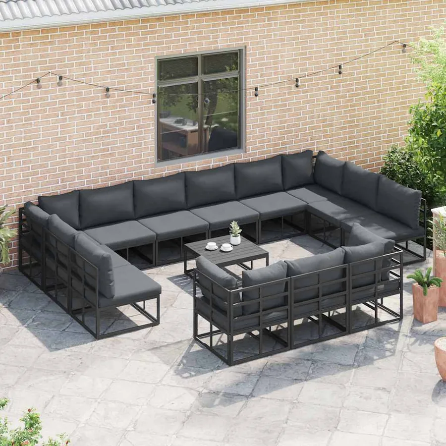 Ensemble de canapé de jardin avec coussin 14 pcs Noir Aluminium - 3