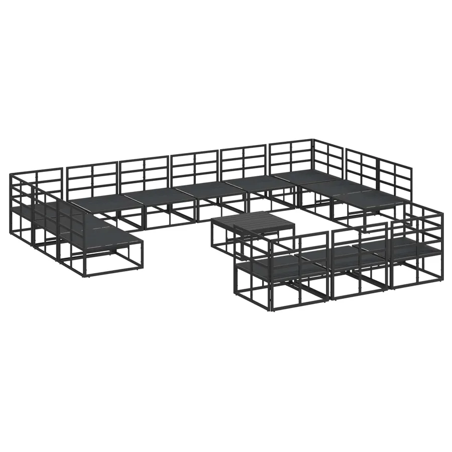 Ensemble de canapé de jardin avec coussin 14 pcs Noir Aluminium - 6