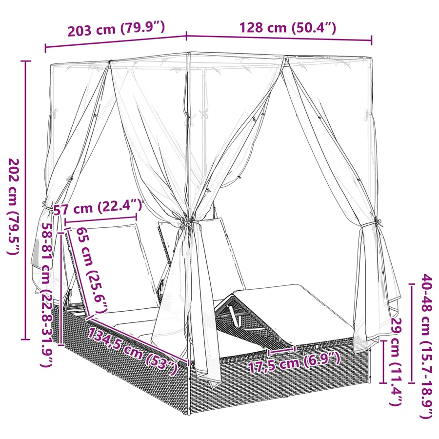 Transat double Réglable Gris 205 x 129 x 200 cm polyrotin - 12