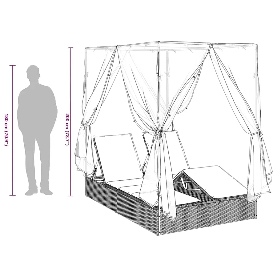 Transat double Réglable Gris 205 x 129 x 200 cm polyrotin - 13
