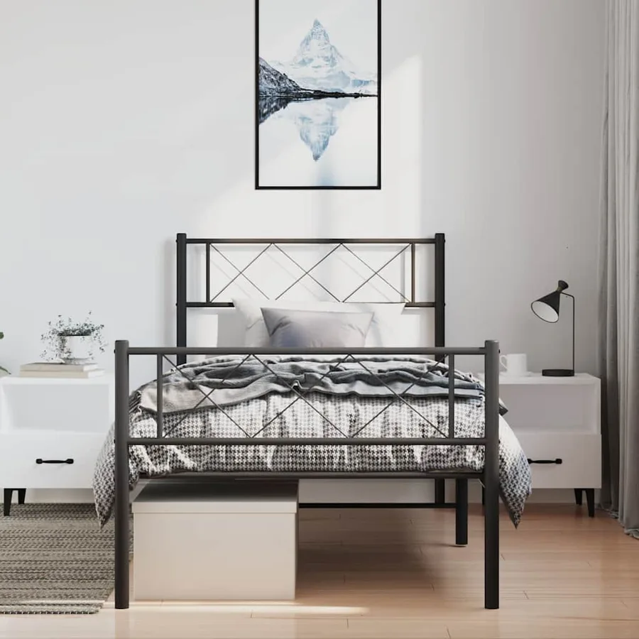 Cadre de lit métal sans matelas avec pied de lit noir 100x190cm - 3