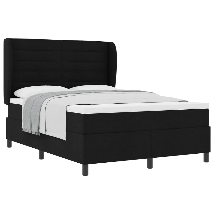 Lit à ressorts avec matelas Noir 140 x 200 cm tissu - 2