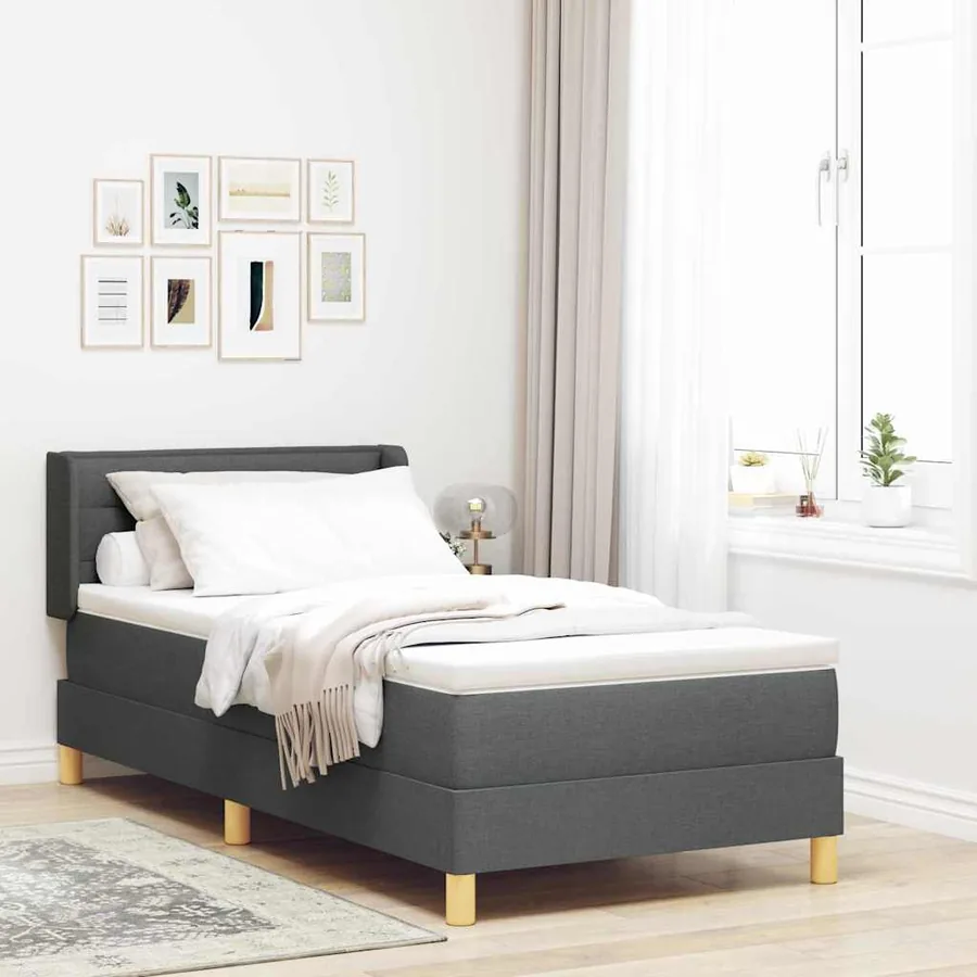 Lit à ressorts avec matelas Gris foncé 200 x 100 cm tissu