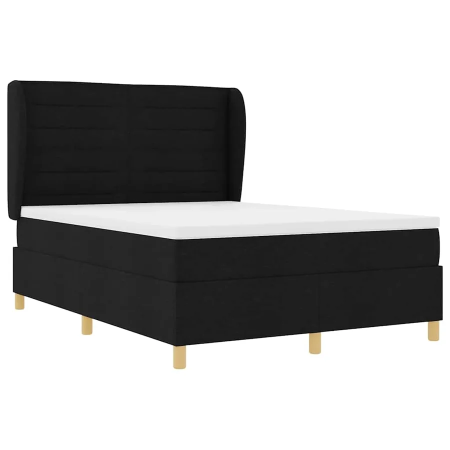Lit à ressorts avec matelas Noir 190 x 140 cm tissu - 5