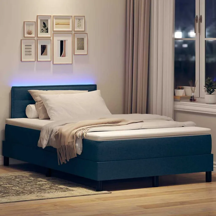 Lit à ressorts avec matelas avec LED Bleu 120 x 200 cm tissu - 5
