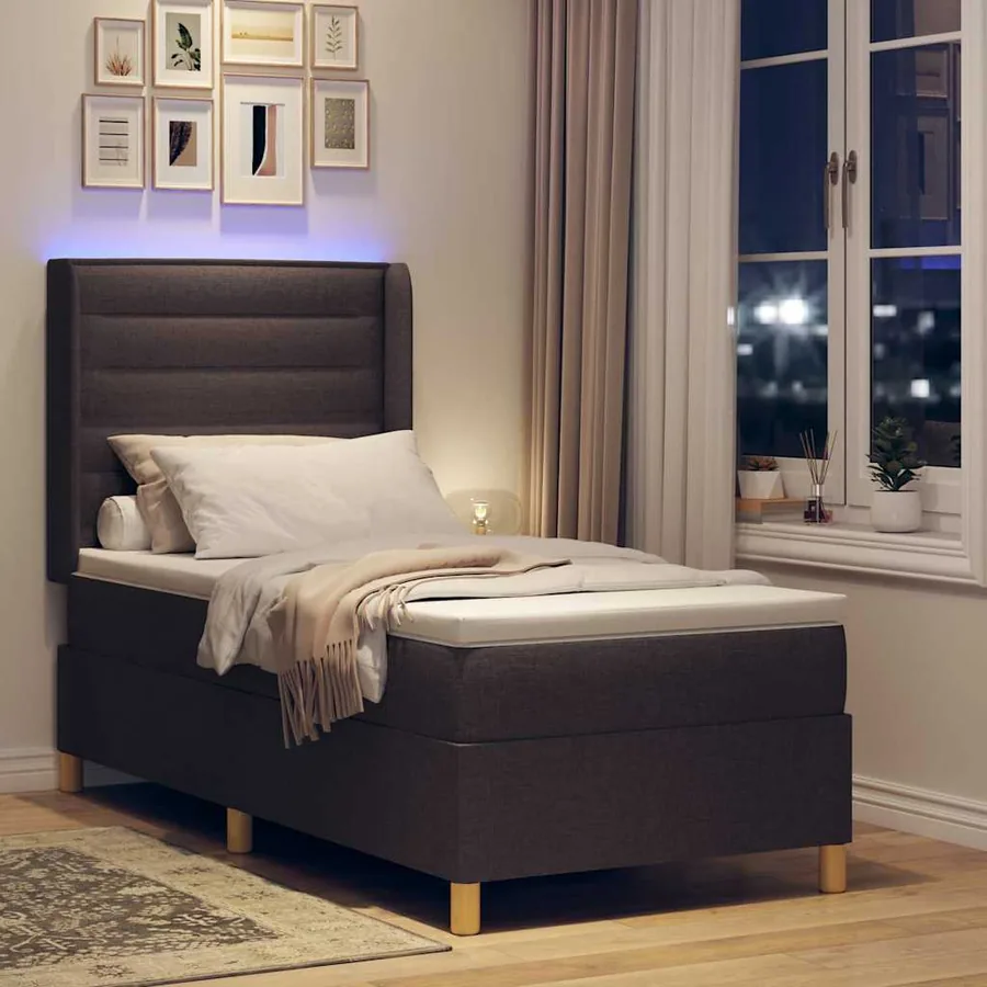 Lit à ressorts avec bandes LED Marron 90 x 200 cm tissu - 5