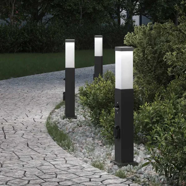 Bornes lumineuses avec capteur et prise lot de 3 50 cm noir IP44