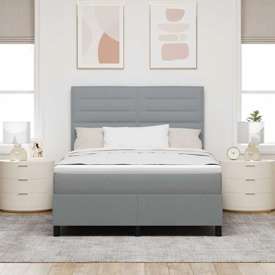 Lit à ressorts avec matelas Gris clair 140 x 190 cm tissu - 3