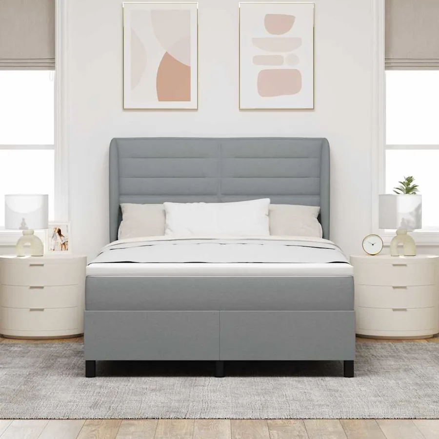 Lit à ressorts avec matelas Gris clair 140 x 200 cm tissu - 3