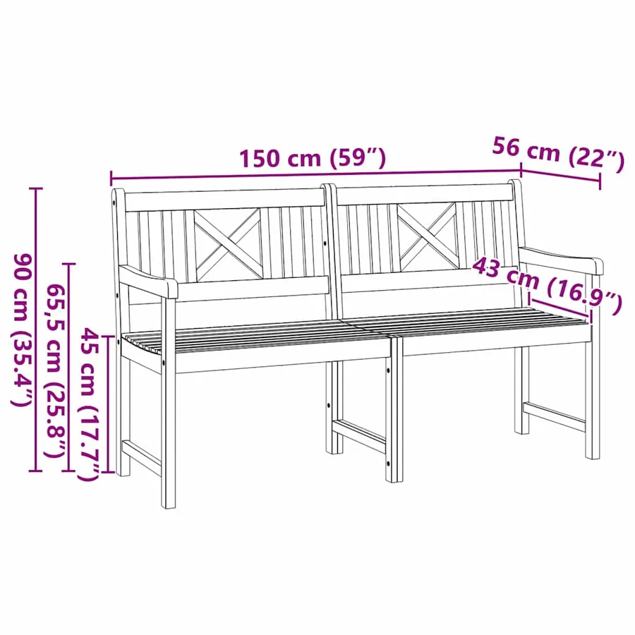Banc extérieur Naturel 150 x 56 x 90 cm Bois d'Acacia Massif - 8