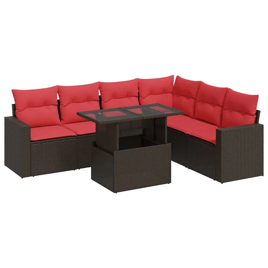Salon de jardin avec coussins 7 pcs gris résine tressée acacia - 2