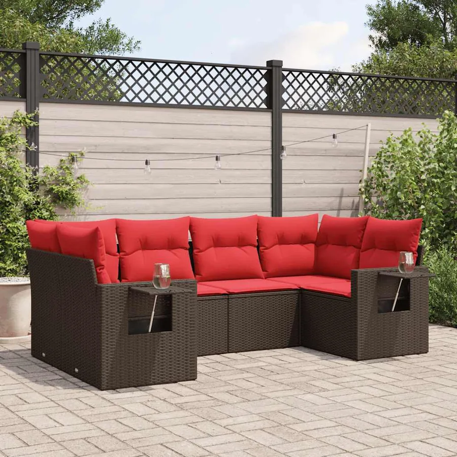 Ensemble de canapé de jardin 6 pcs avec coussins marron résine tressée