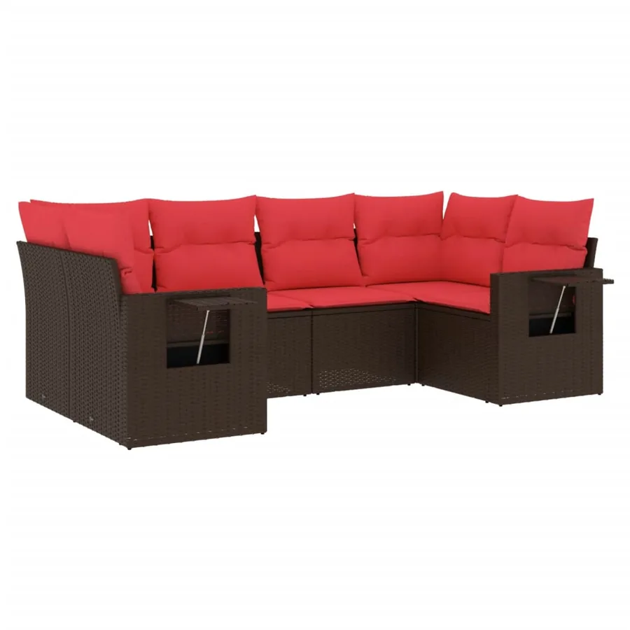 Ensemble de canapé de jardin 6 pcs avec coussins marron résine tressée - 2