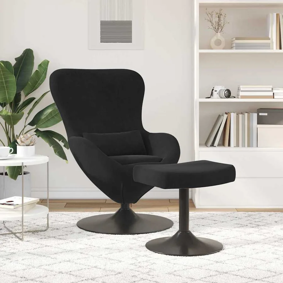 Chaise Œuf avec Pouf Noir Velours - 3
