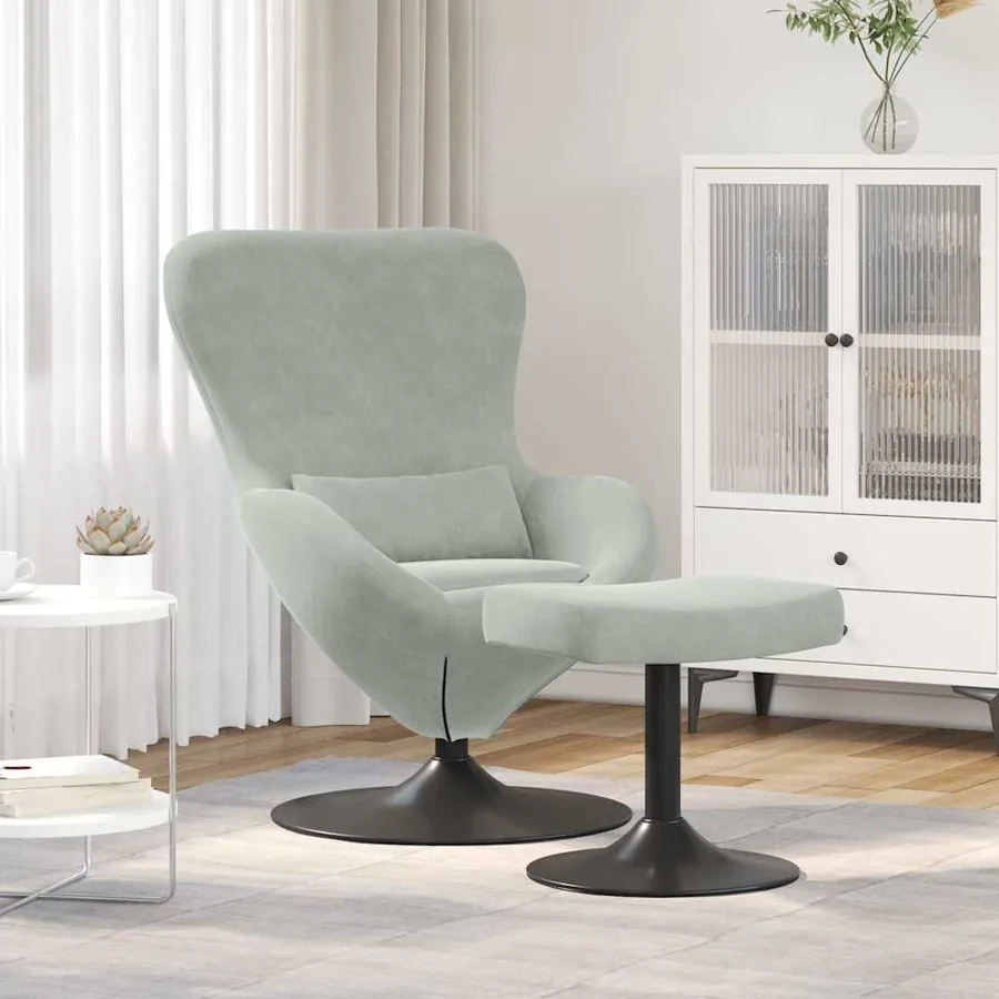 Chaise Œuf avec Pouf Gris clair Velours