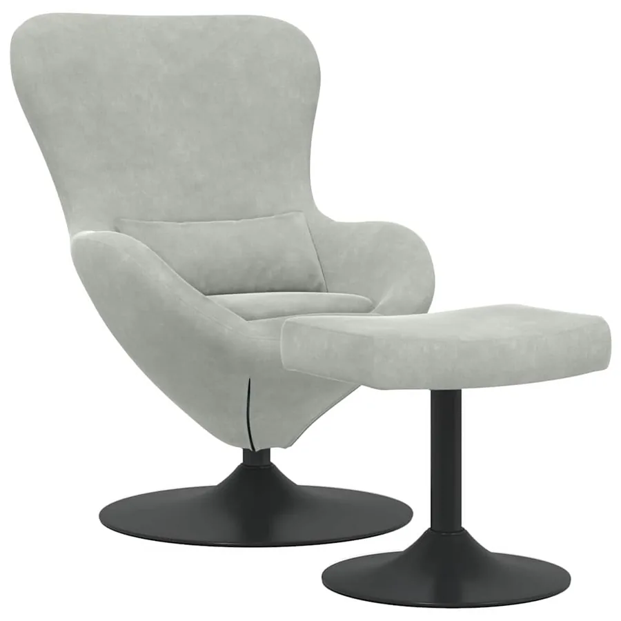 Chaise Œuf avec Pouf Gris clair Velours - 2