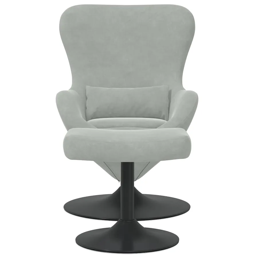 Chaise Œuf avec Pouf Gris clair Velours - 4
