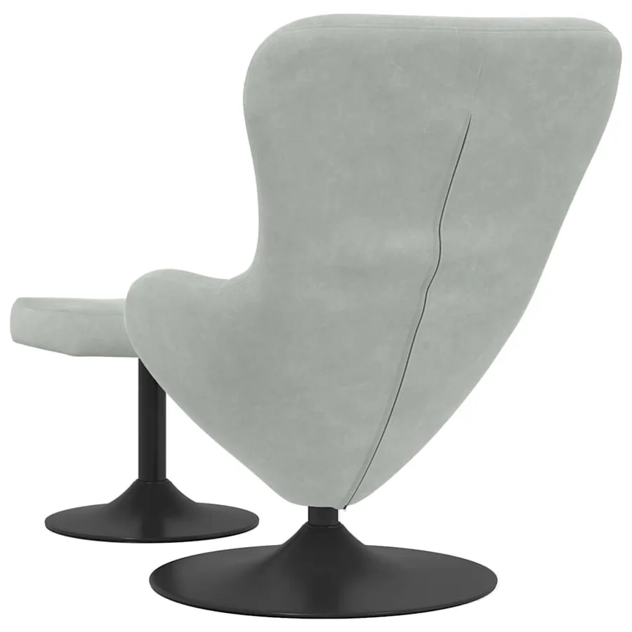 Chaise Œuf avec Pouf Gris clair Velours - 6