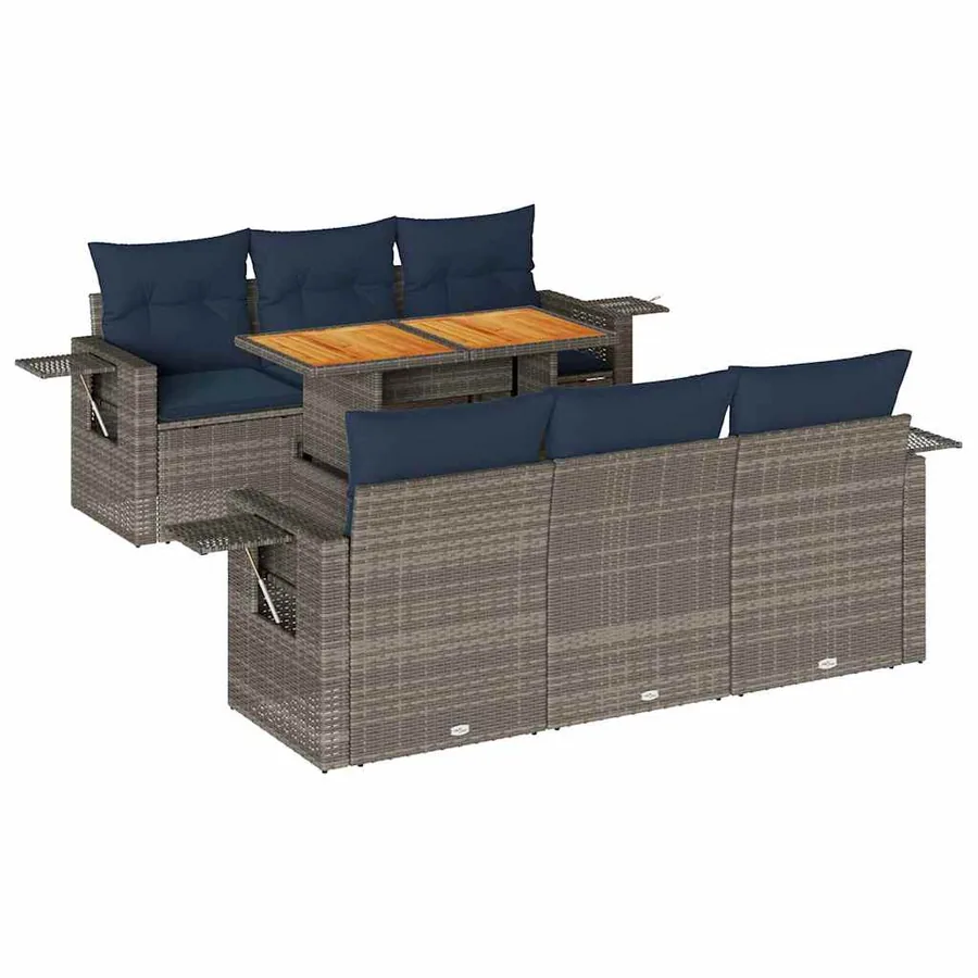Salon de jardin avec coussins 7 pcs gris résine tressée - 2
