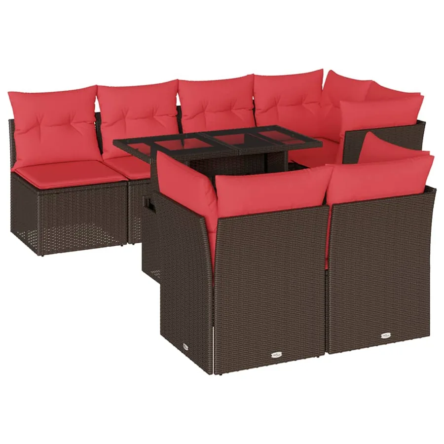 Ensemble de canapé de jardin 8 pcs avec coussins marron résine tressée - 2