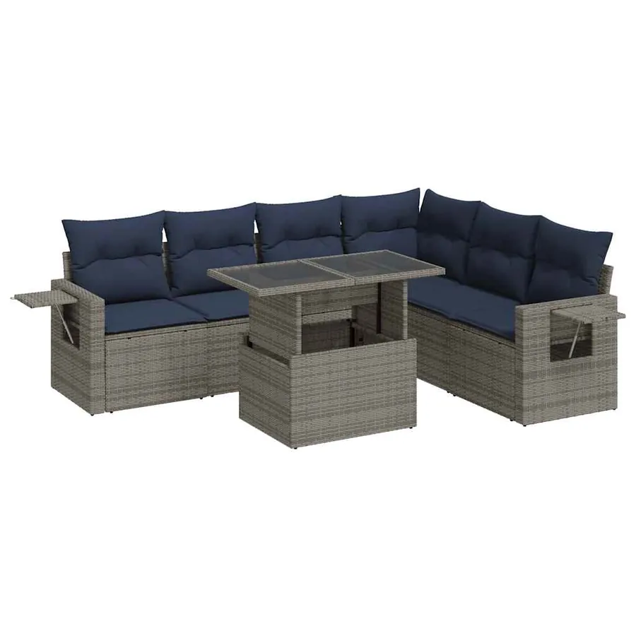 Salon de jardin avec coussins 7 pcs gris résine tressée - 2