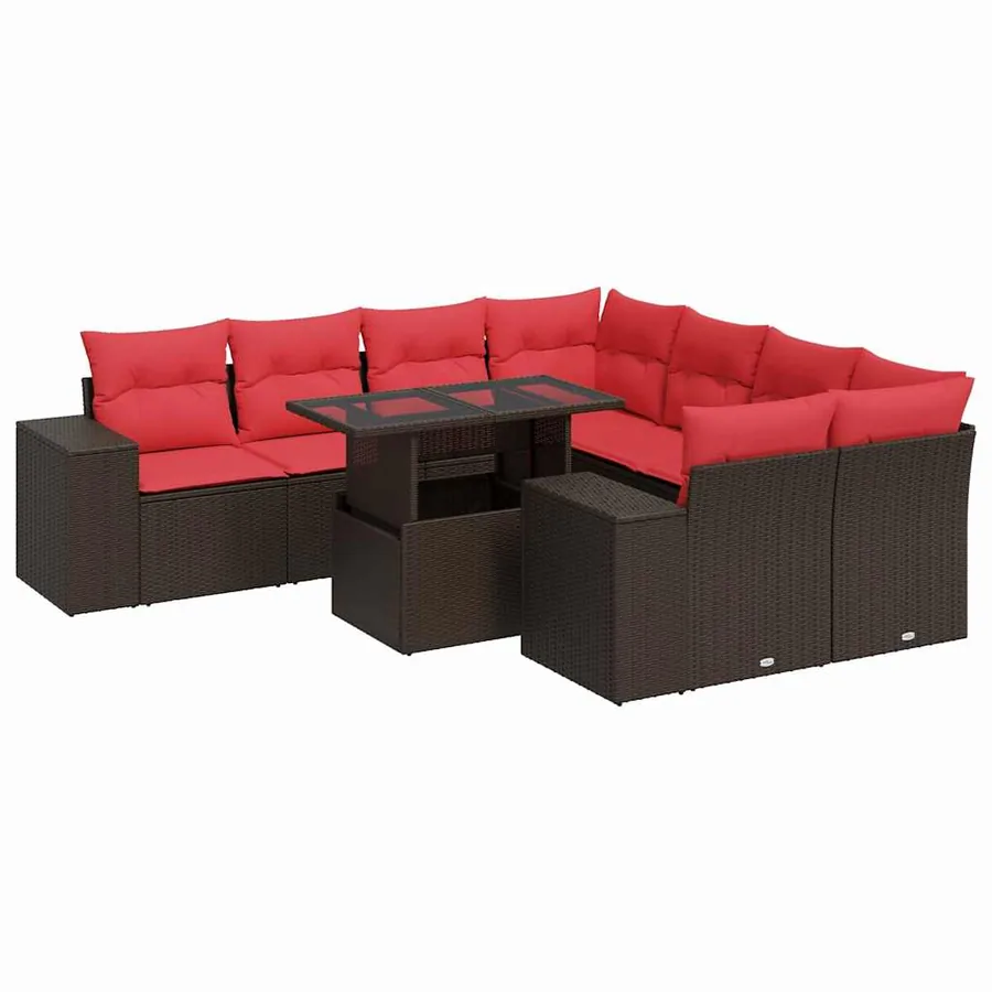 Salon de jardin avec coussins 9pcs marron résine tressée acacia - 2