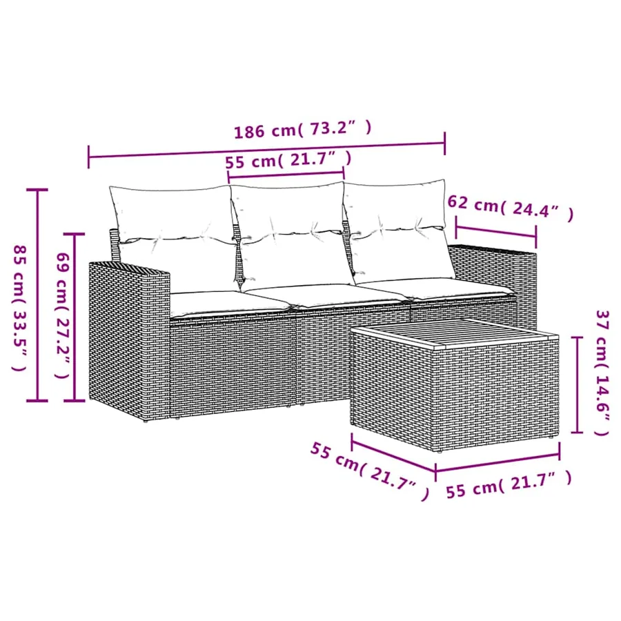 Salon de jardin 4 pcs avec coussins gris résine tressée - 10