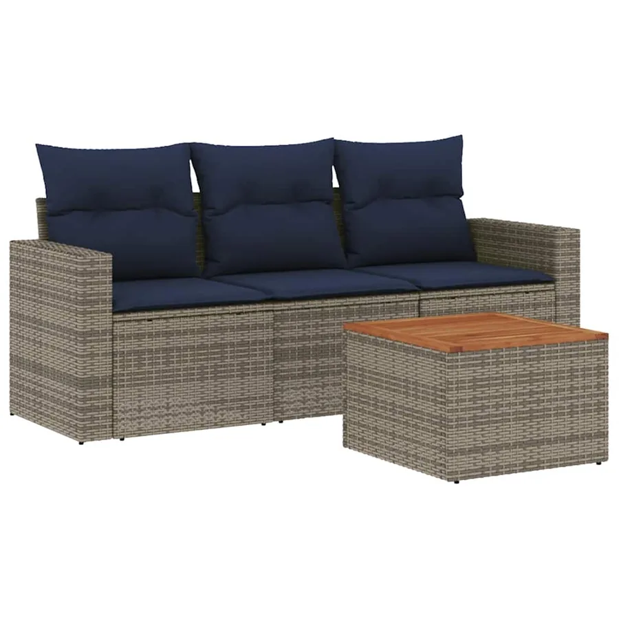 Salon de jardin 4 pcs avec coussins gris résine tressée - 2