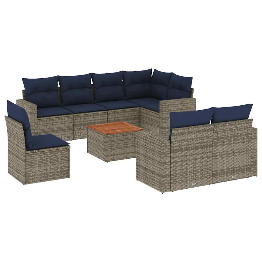 Salon de jardin 9 pcs avec coussins gris résine tressée - 2