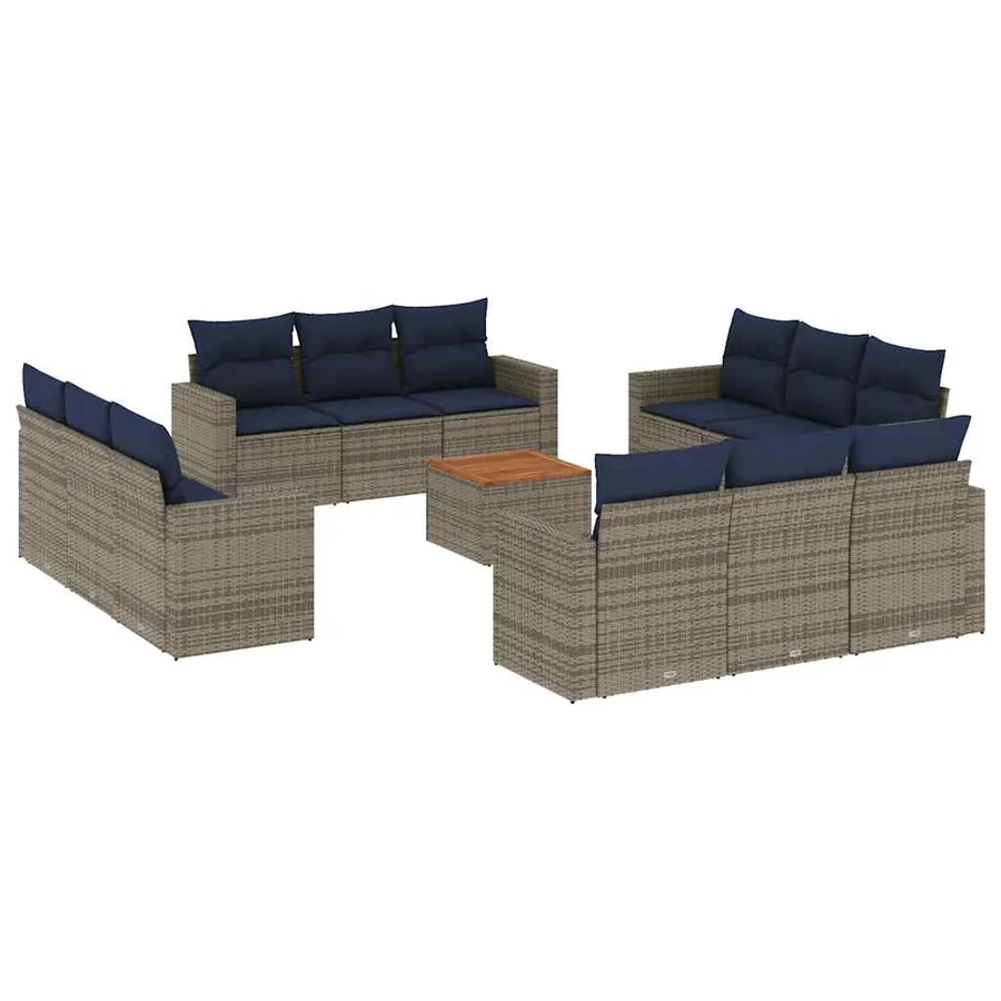 Salon de jardin avec coussins 13 pcs gris résine tressée - 2