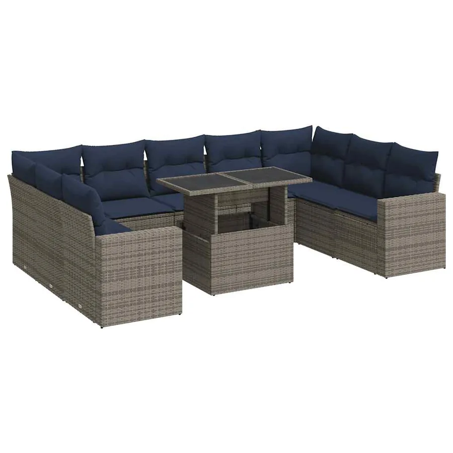 Salon de jardin avec coussins 10 pcs gris résine tressée acacia - 2