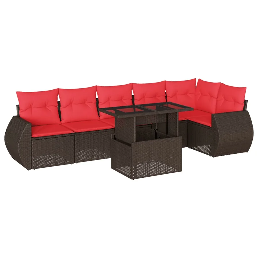 Ensemble de canapé de jardin 7 pcs avec coussins marron résine tressée - 2